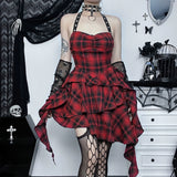 Hot Gothic Red and Black Plaid Punk Skirt - Rock Goth Dress