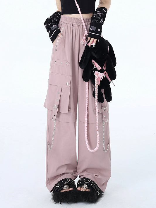 Crazygirl Kawaii Loose Straight-Leg Cargo Pants