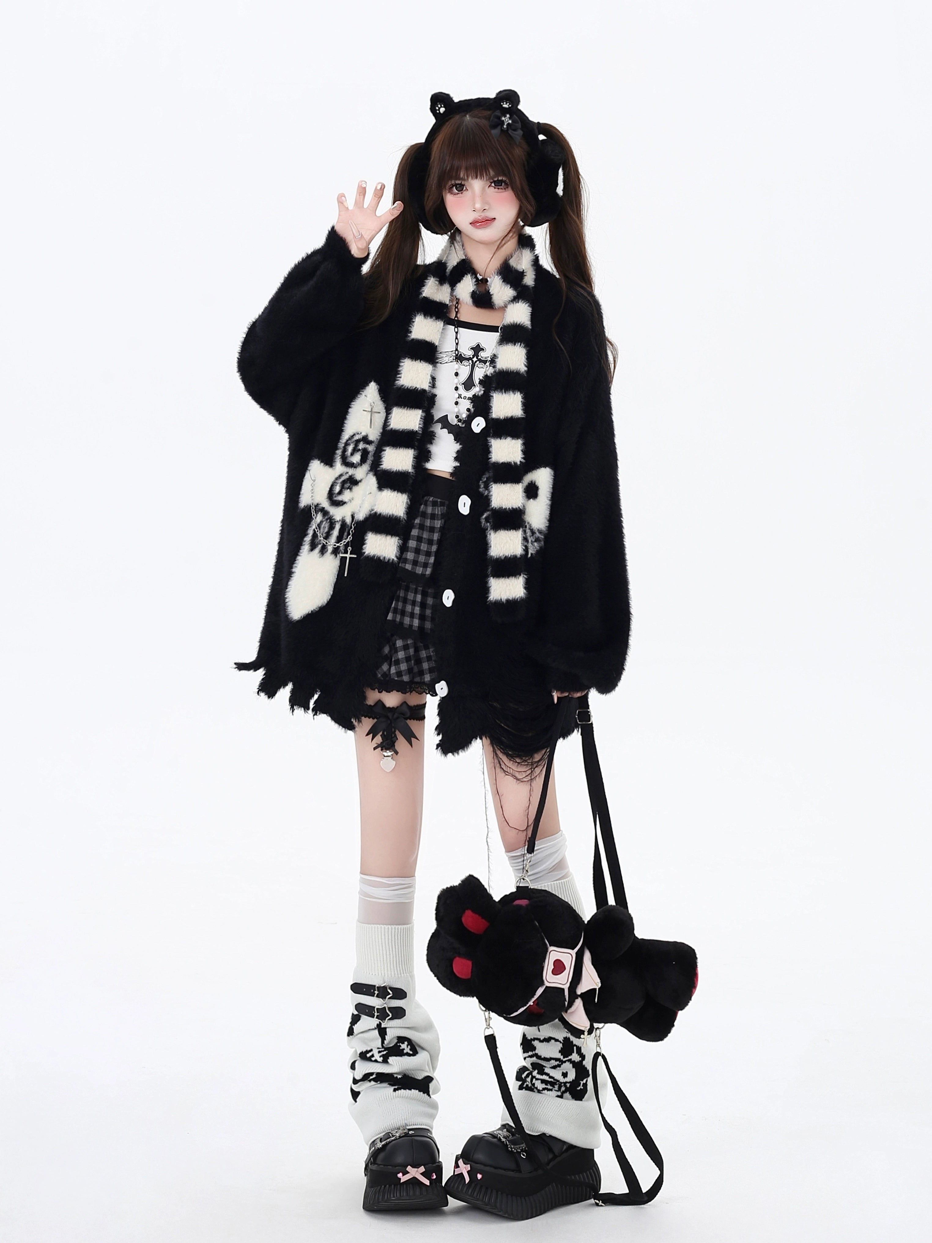 crazygirl [doomsday sea fog] original design subculture imitation mink fur niche cardigan sweater scarf scarf