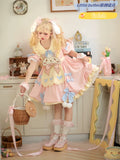 Full Spot Lolita Dress - Pink Rabbit Embroidered Short Sleeve