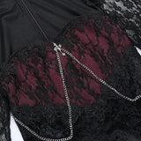 Historical Gothic Lace Stitched Cross Dress Dark Style Sexy Slim Hip Slit Long Dress