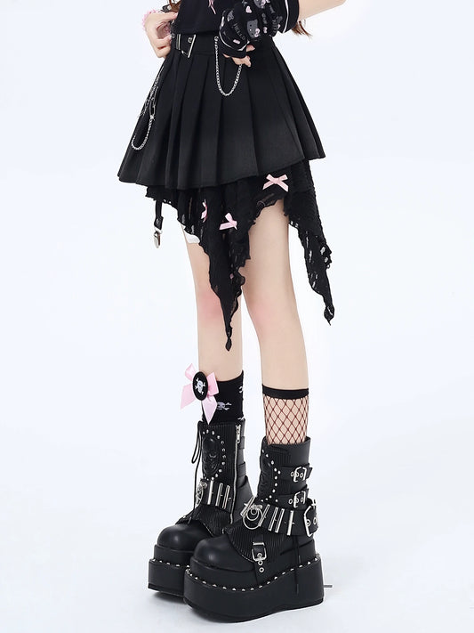 Crazygirl Gothic Irregular Spliced Hot Girl Pleated Short Skirt