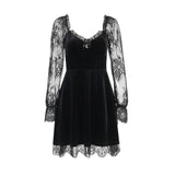 Goth Lace Dress Chest-Baring, Ruffled Long Sleeve Slim Waist