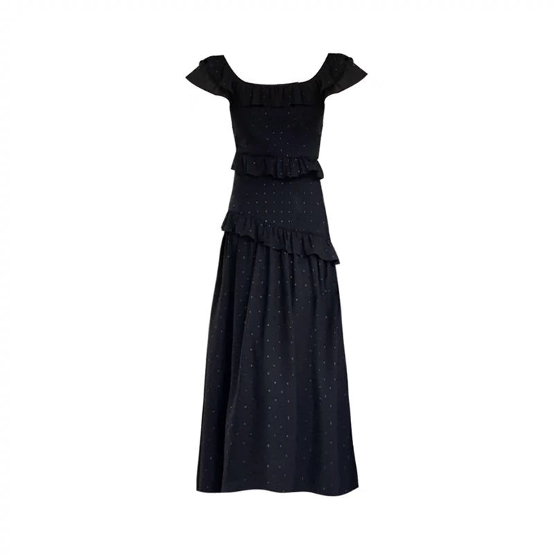 AIYAMIS Black Summer Dress - Slim Ruffle Long Skirt