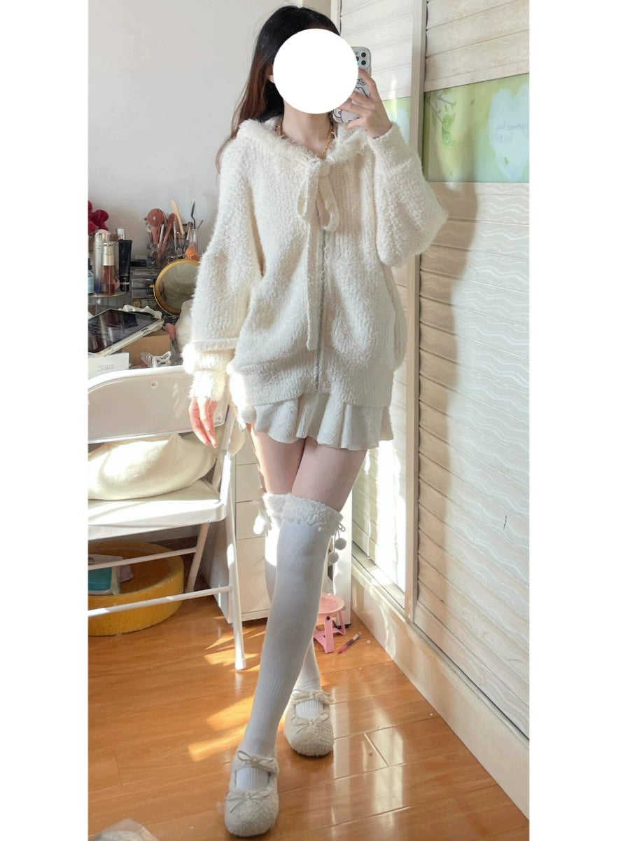 Knitted Ruffle Skirt & Hoodie Set