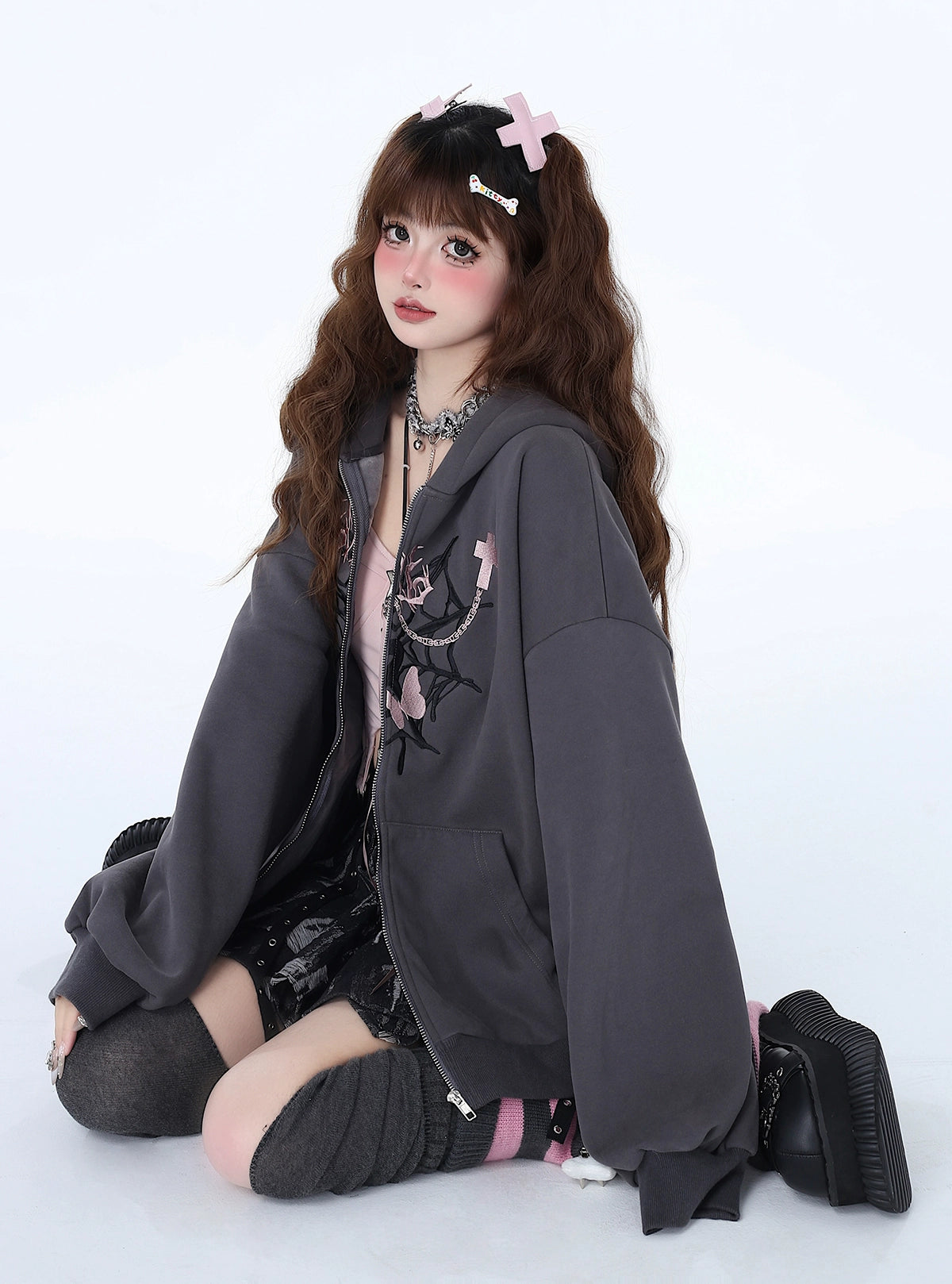 Crazygirl Kawaii Broken Butterfly Hoodie Jacket