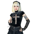 Goth Cross See-Through Short-Sleeved T-shirt Dark Style Slim Top