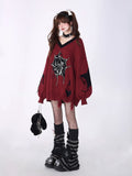 crazygirl [pure love loop 2.0] black and red New Year subculture original V-neck cut-and-sew loose sweater winter