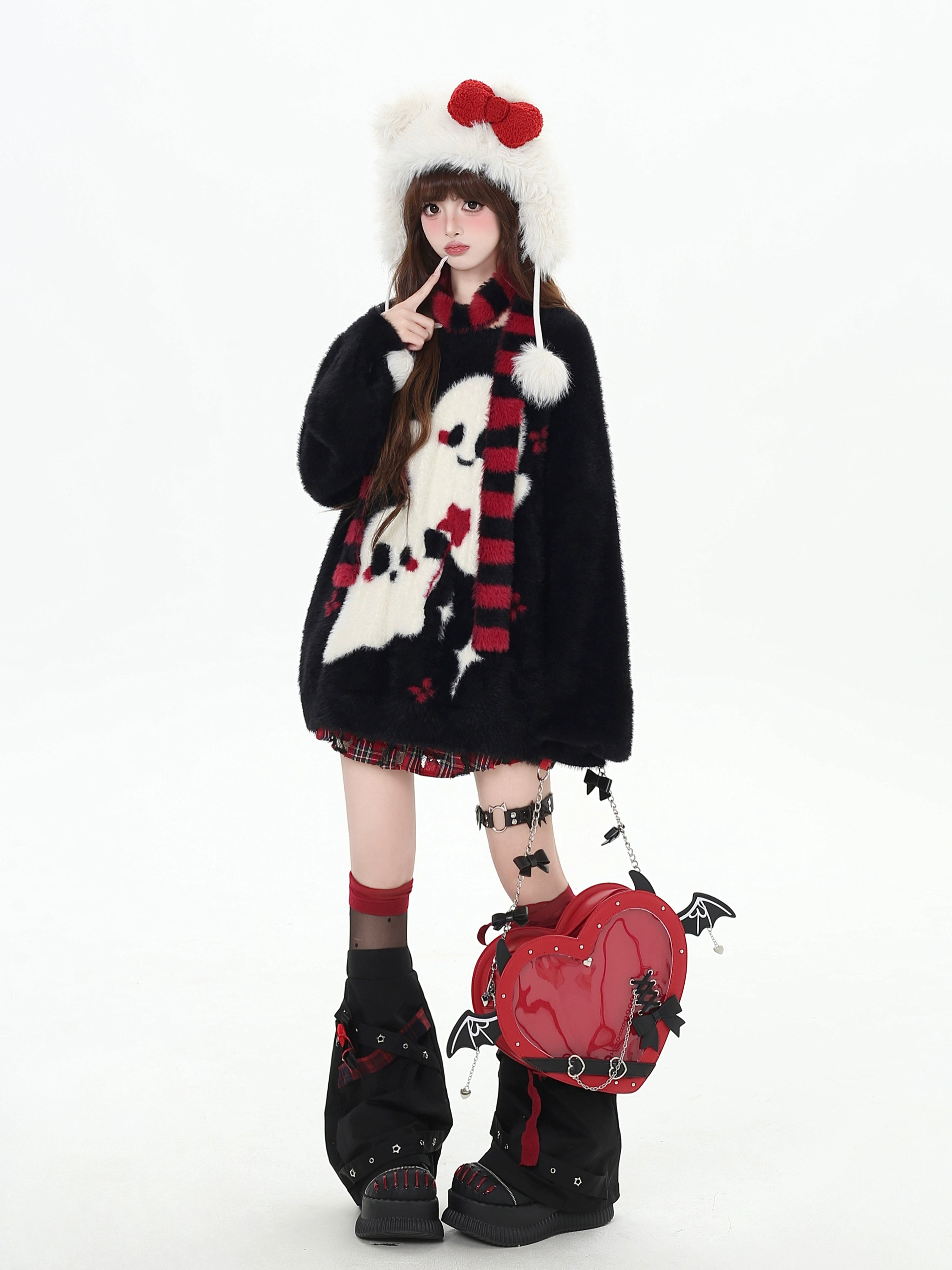 crazygirl [Ghost Paradise] subculture cute, soft and versatile imitation mink hair pullover scarf sweater