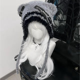 Japanese Subculture Bear Hat, Cute Cross Star Beanie with Zipper Toe