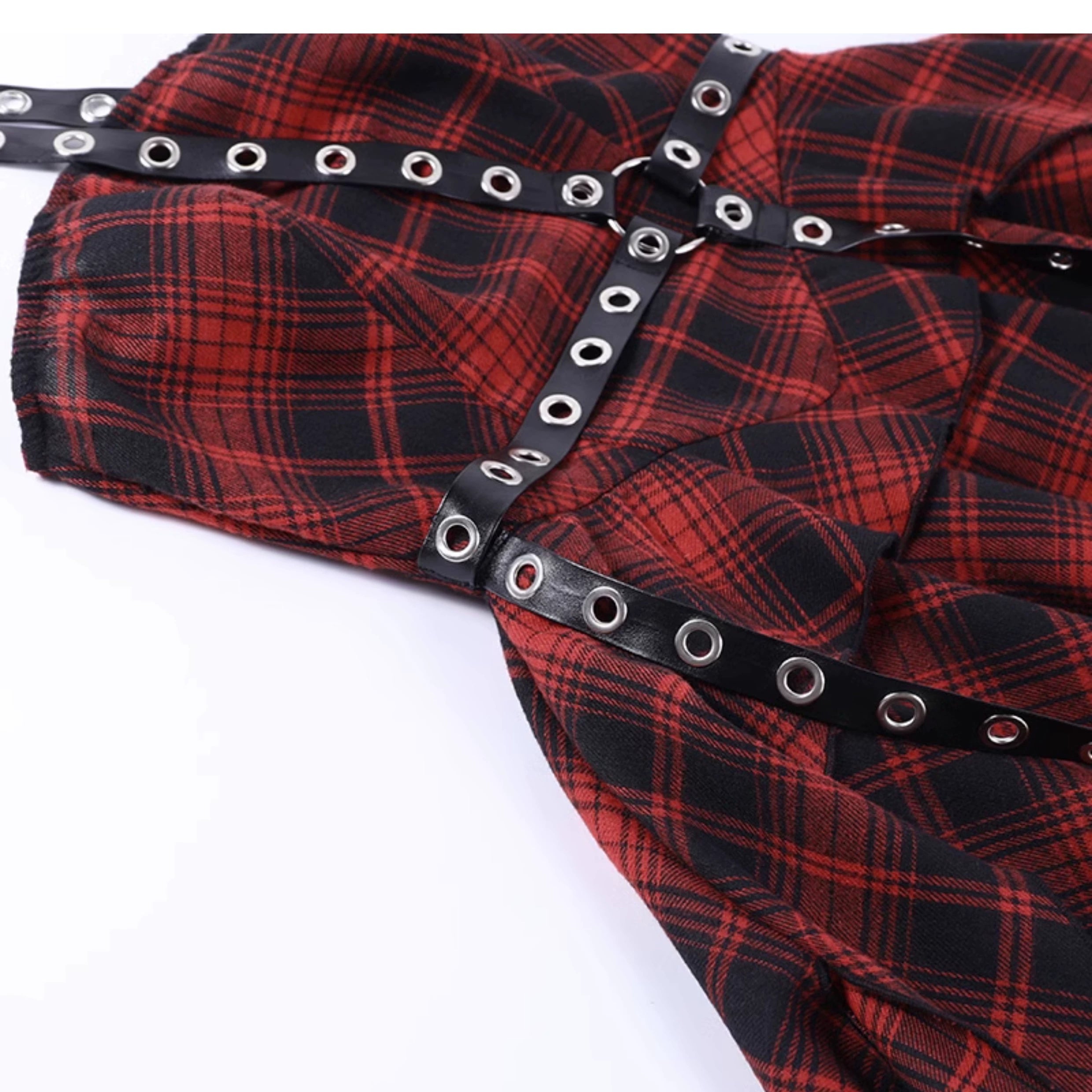 Hot Gothic Red and Black Plaid Punk Skirt - Rock Goth Dress