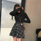 Black Plaid High Waist Swing Skirt