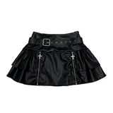 Crazygirl Punk Goth Cross Short Leather Belt Skirt