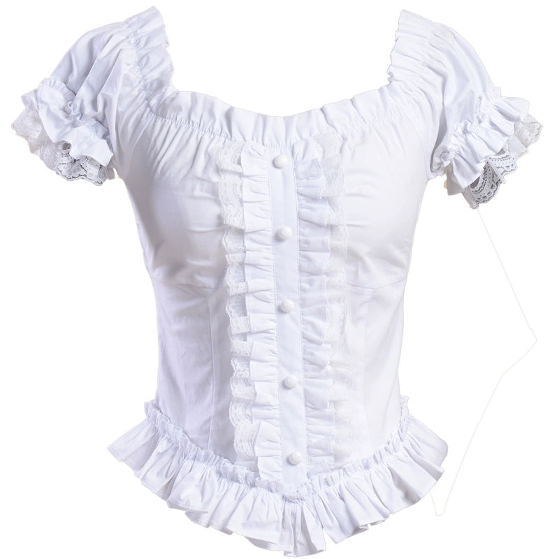 Lace Garden Lace One-Shoulder Short-Sleeved Cotton Lolita Shirt