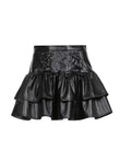 Spot original design sense high waist slim leg long strap hot girl leather skirt cake skirt anti-light hakama women