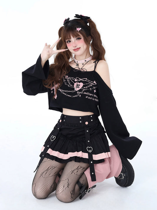 CrazyGirl Kawaii Off-the-Shoulder Knitted Strappy Bolero