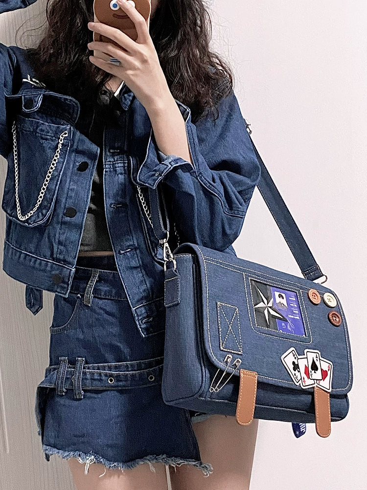 DRDR Original Design Casual Shoulder Crossbody Bag - Large Capacity Denim Bag