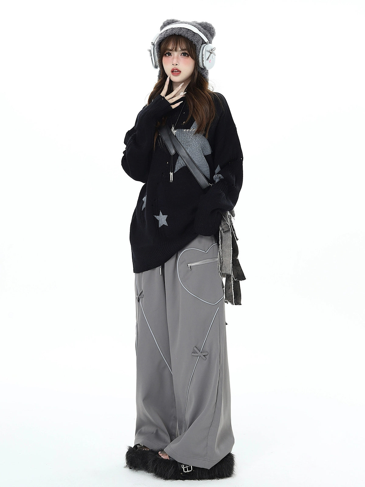 Crazygirl Punk Kawaii Wide Leg Casual Cargo Pants