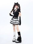 Crazygirl Kawaii Slim Zipper Rabbit Ears Hooded Jacket Short Sleeve Top