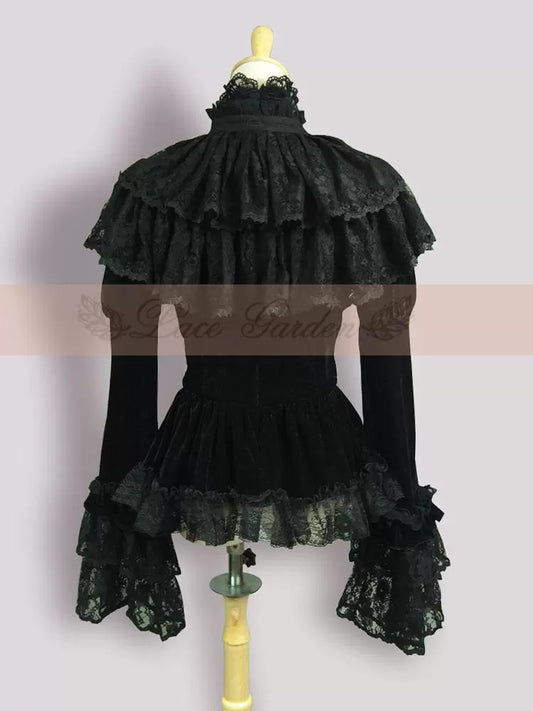 Historical LACE GARDEN Medieval Lolita French Court Black Velvet Sleeve Shawl