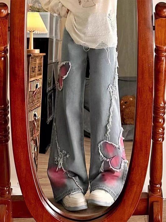 Butterfly Tie-Dye Wide-Leg Jeans