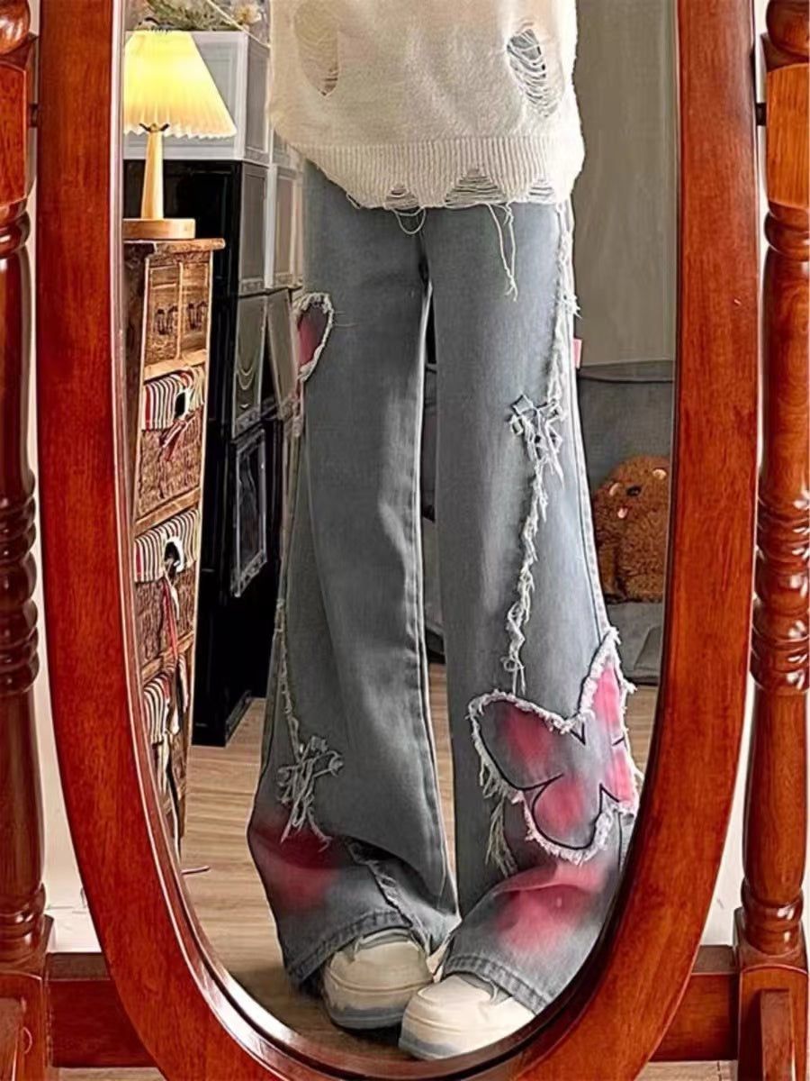 Butterfly Tie-Dye Wide-Leg Jeans