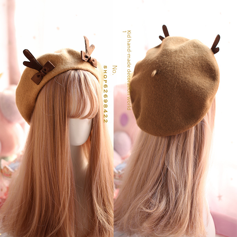 Japanese Soft Girl Antler Beret, Cute Deer Biscuit Design