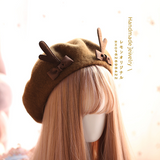 Japanese Soft Girl Antler Beret, Cute Deer Biscuit Design