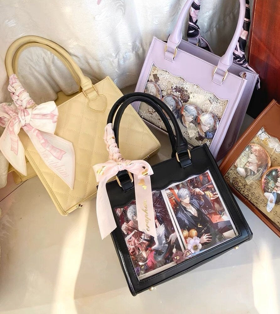 Cute Ita Bag Shoulder Style Everyday Ita bag With Strap - Cosplay Purse Window Bag Pin Display Girly Yellow Black White Purple Handbag